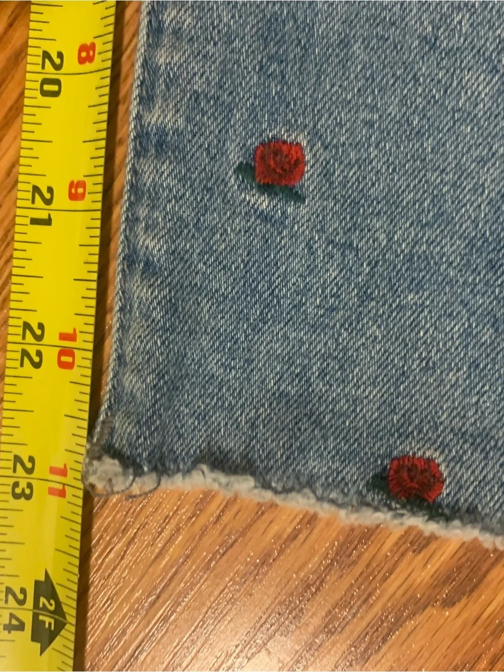 DL1961 Blue Straight Jeans with Red Heart Embroidery
